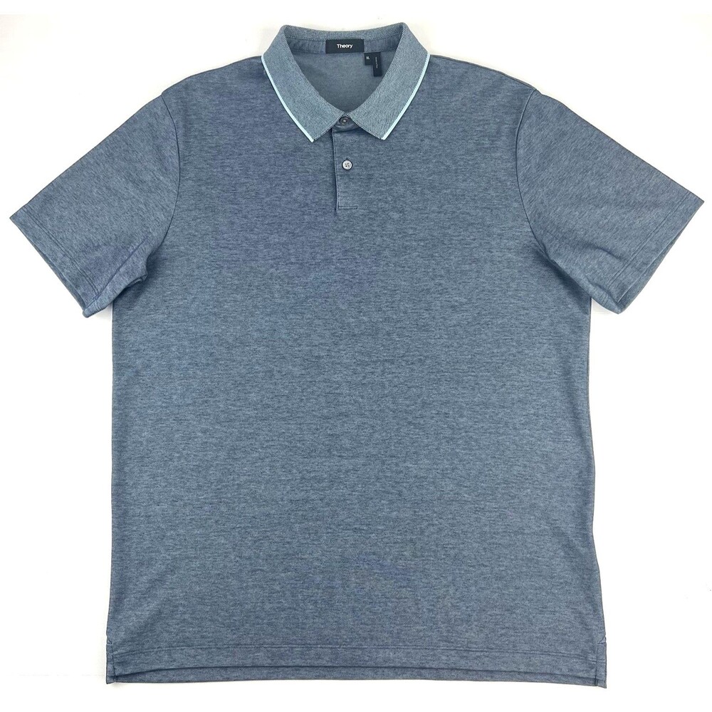 Theory Mens Standard Polo Shirt Current Pique Pima Cotton Blue Short Sleeve XL